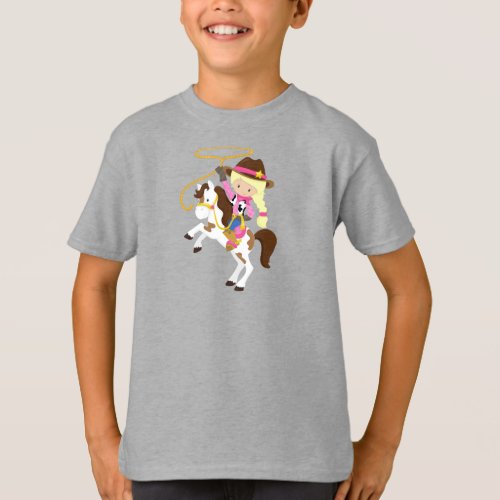 Cowgirl Sheriff Horse Lasso Blonde Hair T_Shirt