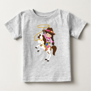 Cowgirl, Sheriff, Horse, Lasso, Brown Hair Baby T-Shirt
