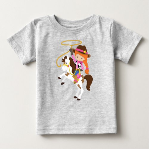 Cowgirl Sheriff Horse Lasso Orange Hair Baby T_Shirt