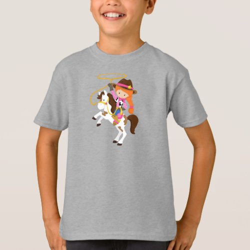 Cowgirl Sheriff Horse Lasso Orange Hair T_Shirt