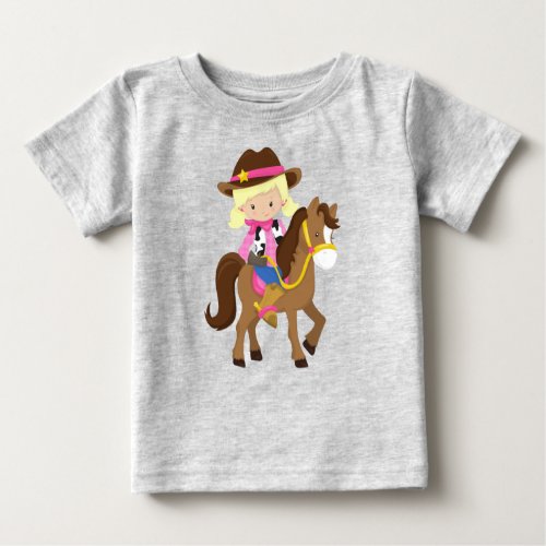 Cowgirl Sheriff Horse Western Blonde Hair Baby T_Shirt