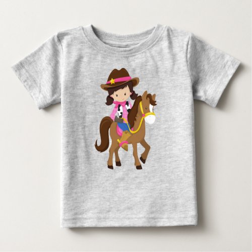 Cowgirl Sheriff Horse Western Brown Hair Baby T_Shirt