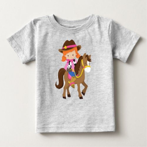 Cowgirl Sheriff Horse Western Orange Hair Baby T_Shirt