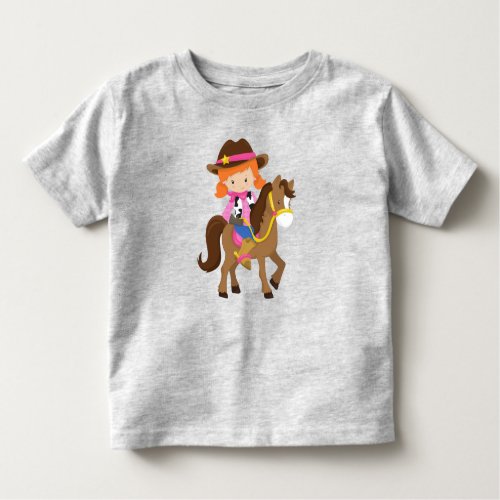 Cowgirl Sheriff Horse Western Orange Hair Toddler T_shirt
