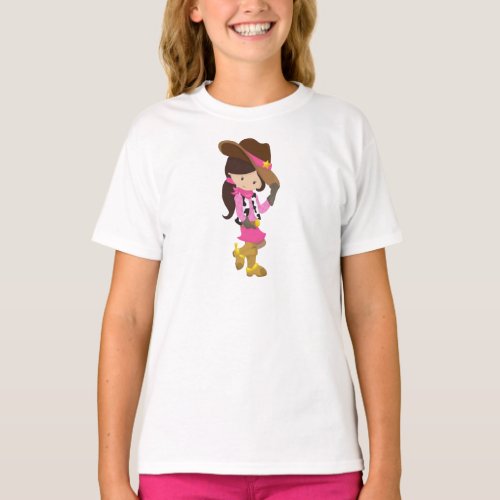 Cowgirl Sheriff Western Country Brown Hair T_Shirt
