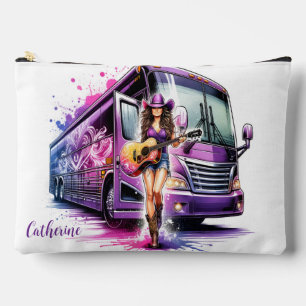 Cowgirl Singer with Guitar and Tour Bus Custom Accessory Pouch