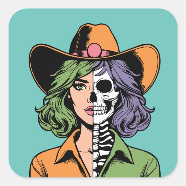 Cowgirl Skeleton Halloween Stickers (Front)