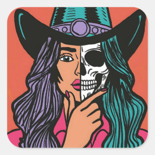 Cowgirl Skeleton Spooky Season Hand Drawn Stickers