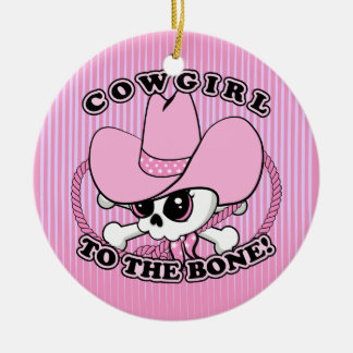 Cowgirl Skull Ceramic Ornament