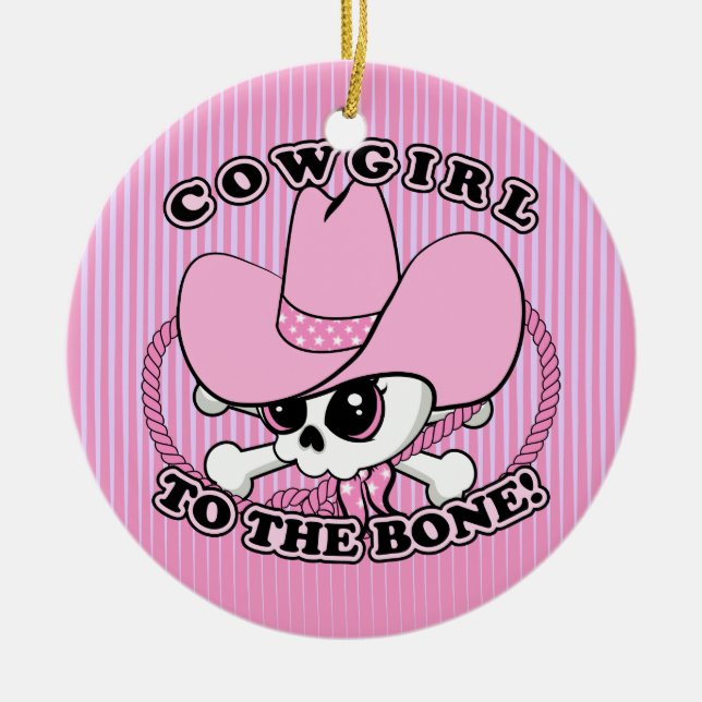 Cowgirl Skull Ceramic Ornament (Front)