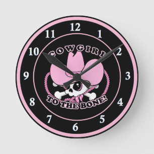 Cowgirl Skull Round Clock