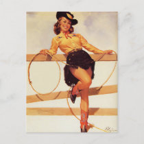 Cowgirl Smiling Pin Up Postcard