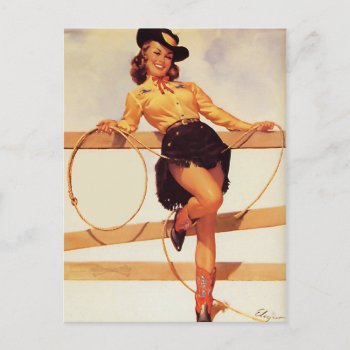 Cowgirl Smiling Pin Up Postcard by Vintage_Art_Boutique at Zazzle
