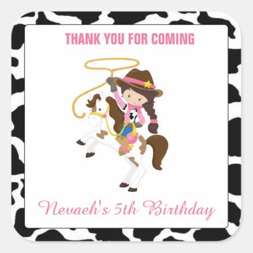 Cowgirl Square Stickers Labels Birthday Favor