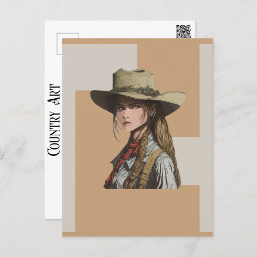 Cowgirl Striking A Pose Country Western Cowboy Art Postcard