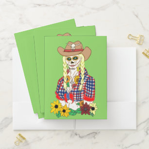 Cowgirl Sugar Skull Pocket Folder