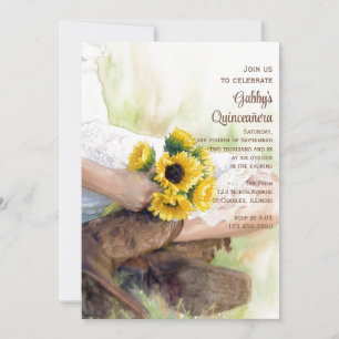 Cowgirl Sunflowers Western Watercolor Quinceañera Invitation