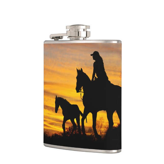 Cowgirl Sunset Horseback Ride Drink Flask (Left)