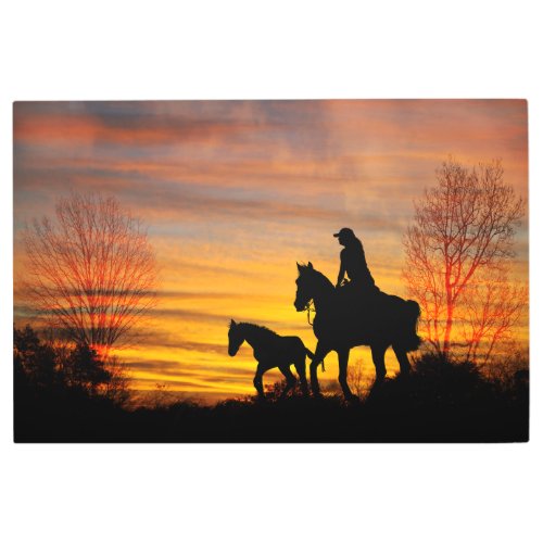 Cowgirl Sunset Horseback Ride Metal Wall Art