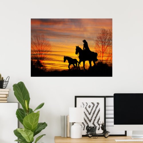 Cowgirl Sunset Horseback Ride Poster