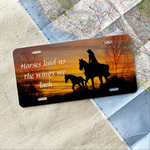 Cowgirl Sunset Horseback Ride Quote License Plate