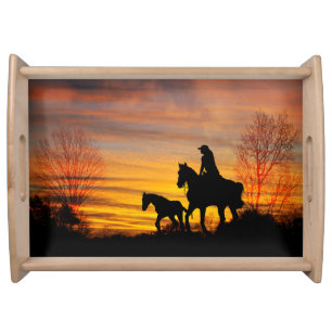 Cowgirl Sunset Horseback Ride Serving Tray