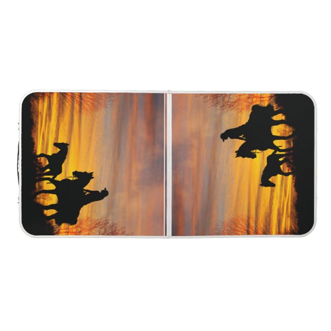 Cowgirl Sunset Horseback Ride Tailgate Pong Table (Top)