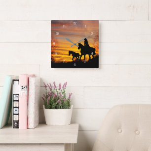 Cowgirl Sunset Trailride Wall Clock