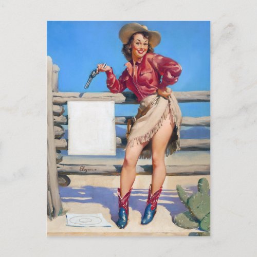 Cowgirl Target Practice Pin Up Postcard