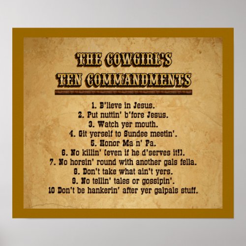 Cowgirl Ten Commandments Poster