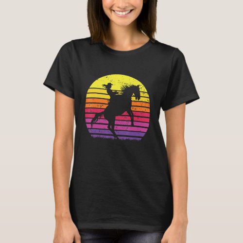 Cowgirl Texas Ranch Girl Horse Riding Sunset Retro T_Shirt