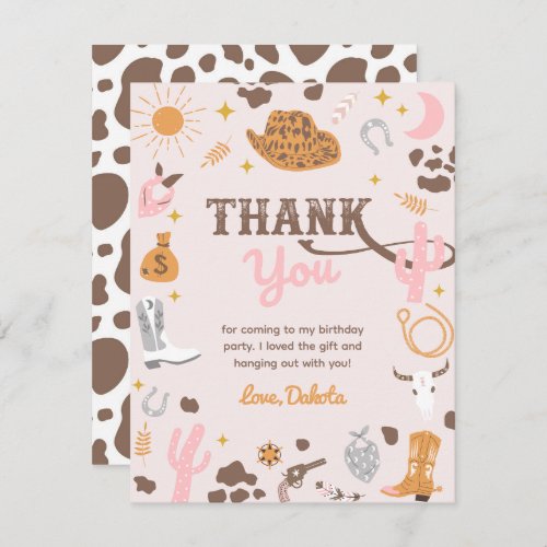 Cowgirl Thank You Card  Girl Wester Thank You