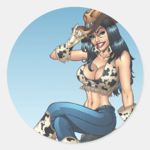 Cowgirl Tipping Her Cowboy Hat Illustration Classic Round Sticker