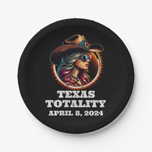 Cowgirl Total Solar Eclipse 4.08.2024 Texas Paper Plates