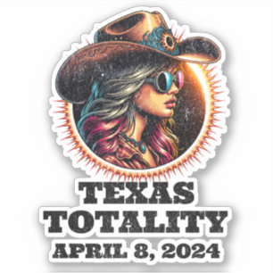 Cowgirl Total Solar Eclipse 4.08.2024 Texas Sticker