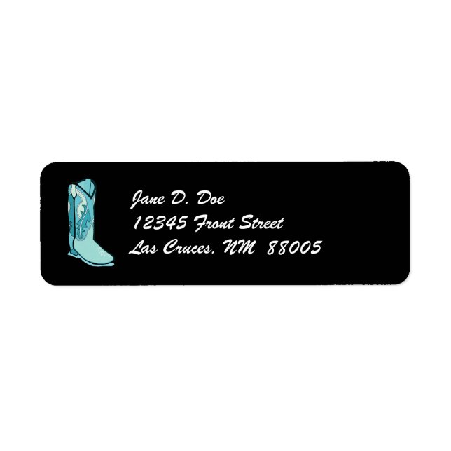 Cowgirl Turquoise Black White Boot Address Labels (Front)