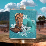 Cowgirl Turquoise Leather Cowboy Boots Hat Flask at Zazzle