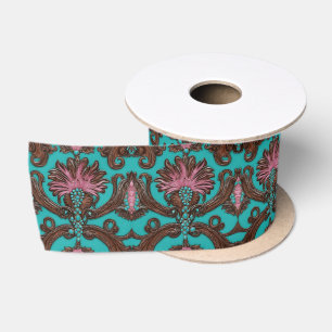 Cowgirl Turquoise Pink Western Country Floral Satin Ribbon