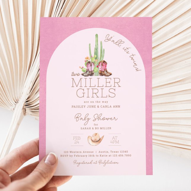 Cowgirl Twin Baby Shower Invitation (Twin Girls Baby Shower Invitation)