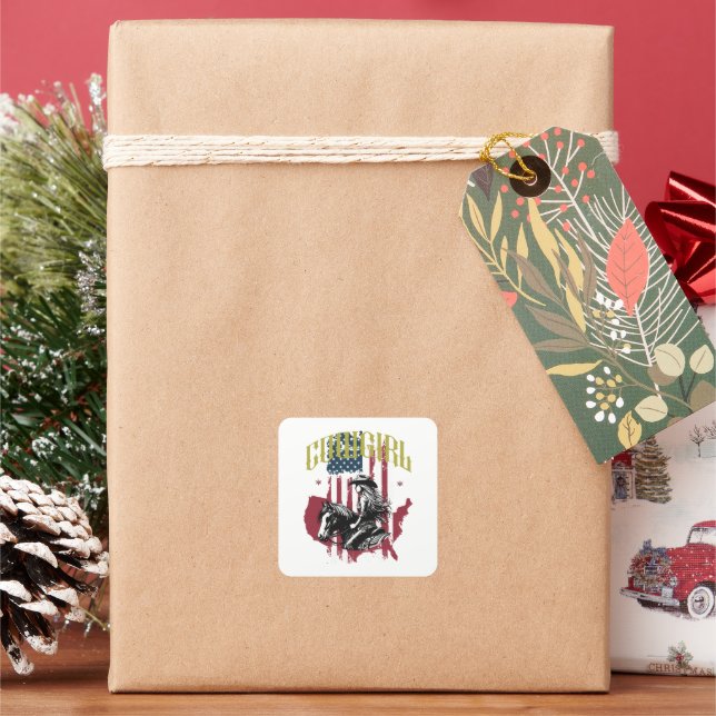 COWGIRL USA SQUARE STICKER (Holiday)