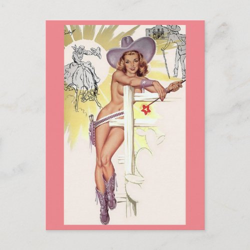 Cowgirl  Vintage pin up girl art  postcard
