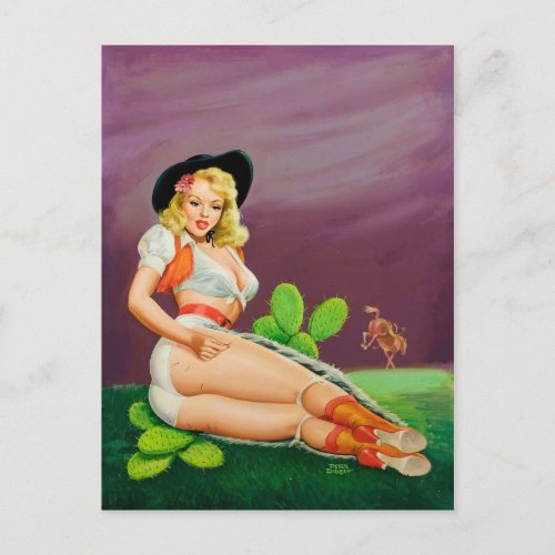 Cowgirl  vintage pin up girl art postcard