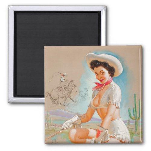 Cowgirl   Vintage pin up girl Magnet