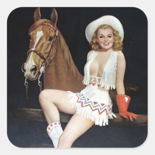 Cowgirl   Vintage Pin up girl Square Sticker