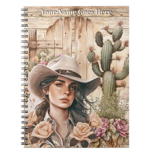 Cowgirl watercolor cactus rose floral western chic notebook
