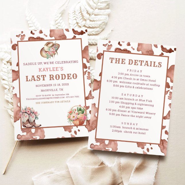 Cowgirl Watercolor Last Rodeo Bachelorette Weekend Invitation (Creator Uploaded)
