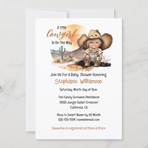 Cowgirl wearing cowboy boots hat in Texas baby  Invitation