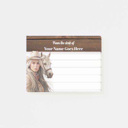 Cowgirl wearing Stetson watercolor horse western Post_it Notes