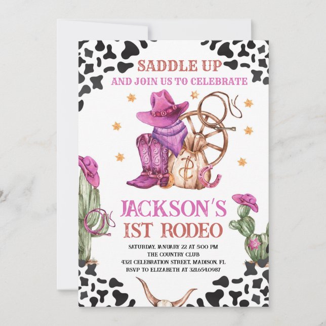 Cowgirl Western 1st Rodeo Birthday Party Invitation (Front)