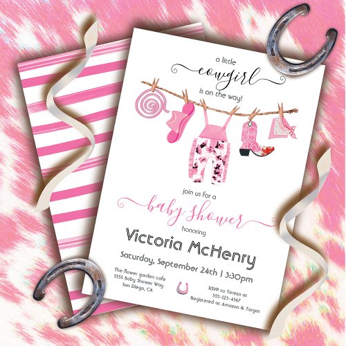 Cowgirl Western Baby Girl Clothesline Baby Shower Invitation